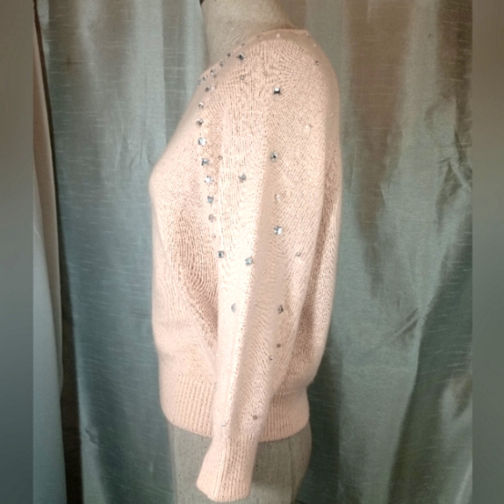 Topshop Crop Angora Crew Neck Crop, orange pearls & jewels 3/4 sleeve, 6 - Picture 5 of 14